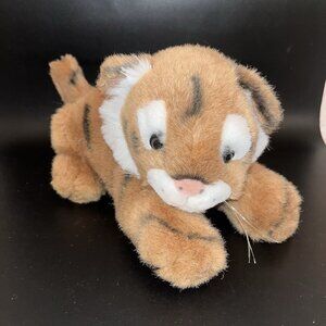 Toys R Us Tiger Laying Down Plush Stuffed Animal Toy Orange Black Stipes 13" VTG